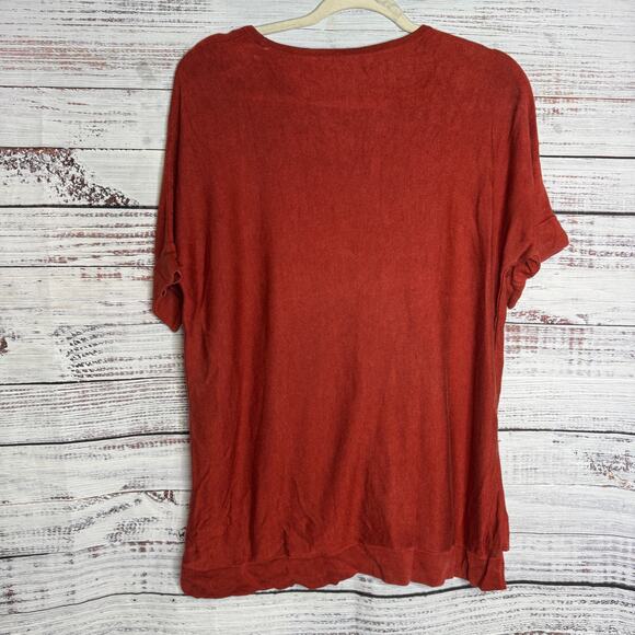 Eileen Fisher Women’s Red Tencel Blend Short Sleeve Knit Top Size M - Picture 4 of 6